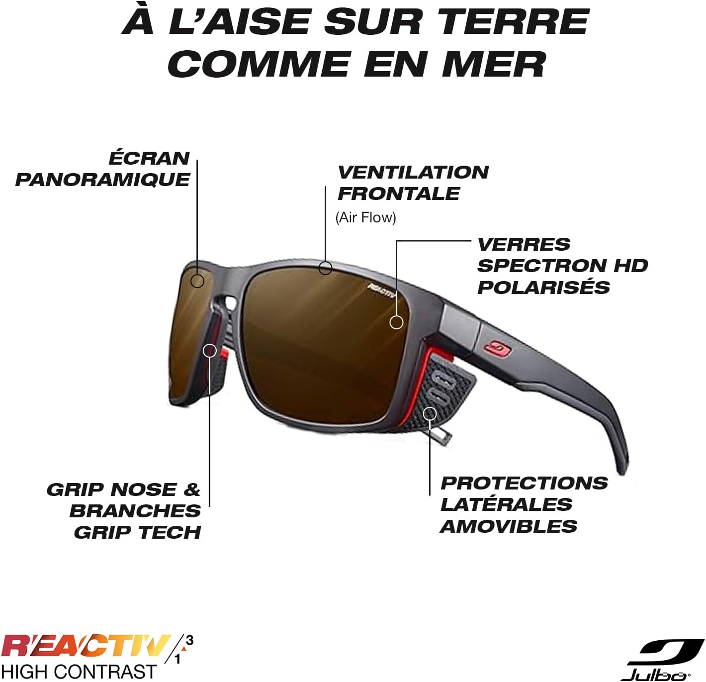 SHIELD M Lunettes de soleil alpinisme, randonnée, trekking, voile Adulte Mixte Taille unique Noir / Orange Photochromique 2 - 4
