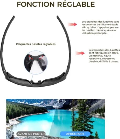 ARAS Lunettes de Soleil Polarisées pour Homme et Femme, Plaquettes Nasales Réglables Lunettes Légères TR90 avec Protection UV400 pour Cyclisme Tennis Vélo Moto La Pêche Randonnée Legere Noir
