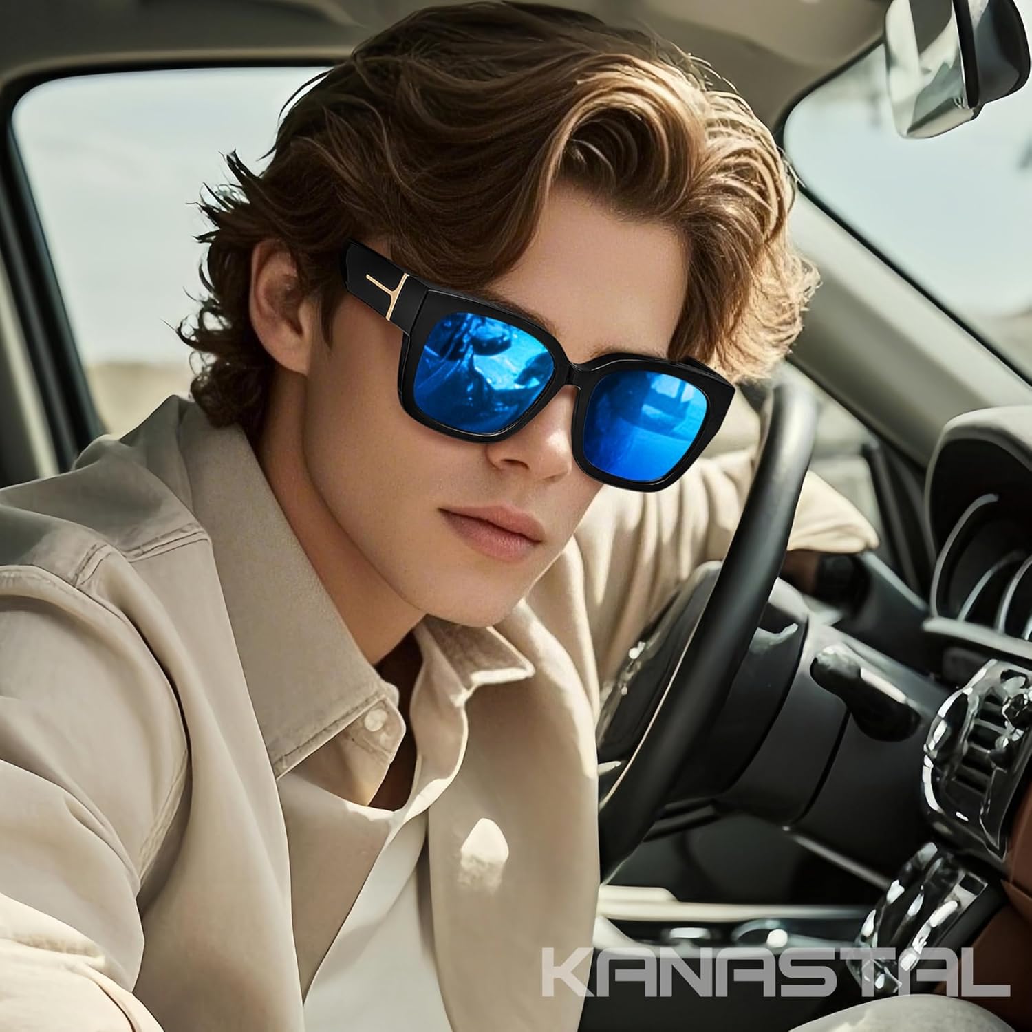2 Paires Surlunettes de Soleil Polarisées Femme Homme UV400 Sur Lunettes de Soleil Oversize Carrées Unisexe Tendance pour la Conduite Voyage Noir et Bleu Comme sur la photo