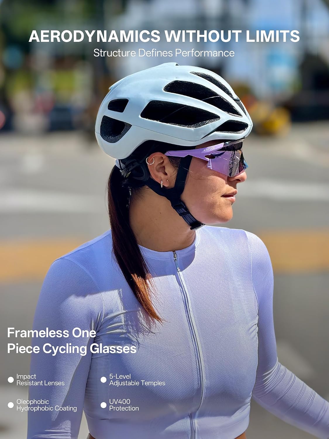K410 Lunettes Cyclisme Photochromiques & Haute Définition UV400 TR90 - Branches Réglables, Sport Outdoor, Vélo, VTT, Running, Avec Sac et Accessoires 06 Lentilles lilas à haute résolution